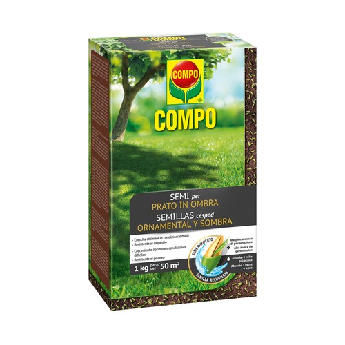 Caja de 1 kilogramo con semillas para plantar cesped ornamental COMPO.