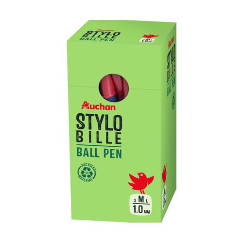 Bolígrafo de tinta roja 1mm, plástico reciclado, ALCAMPO.