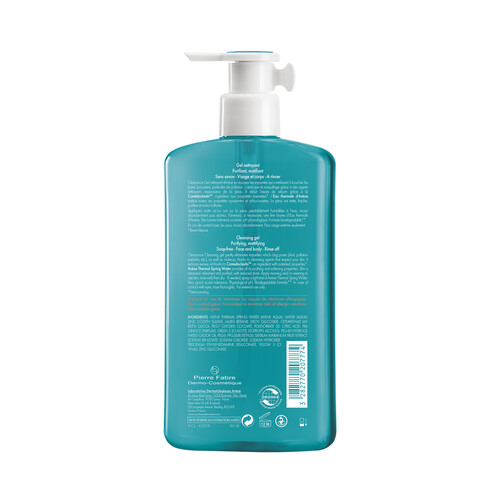 THERMALE AVÉNE Cleanance Gel limpiador y purificante de uso diairo, para pieles sensibles con imperfecciones 400 ml.