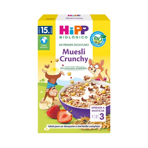 HIPP Biológico mi primer desayuno Muesli crunchy de origen ecológico, sin azúcares añadidos, a partir de 15 meses 200 g.