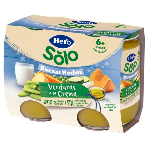 HERO Solo buenas noches Tarrito de verduras a la crema (textura suave), a partir de 6 meses 2 x 190 g.