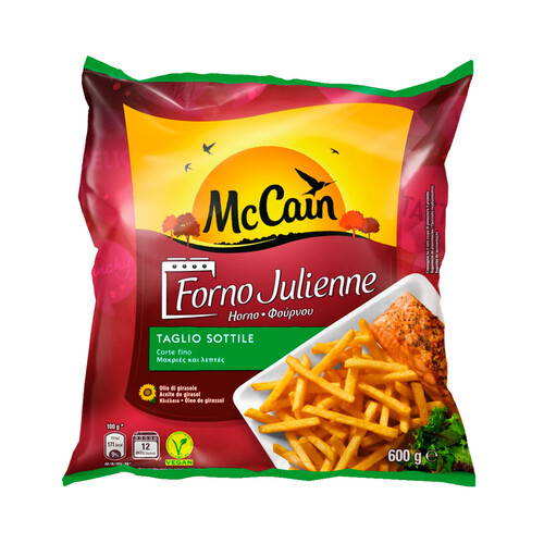 McCAIN Patatas con corte fino, prefritas y ultracongeladas, para hacer al horno McCAIN Forno Julienne 600 g.