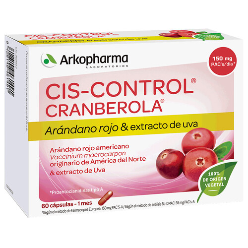 ARKOPHARMA Cis-control cranberola Complemento alimenticio a base de arándano rojo y extracto de uva 60 uds.