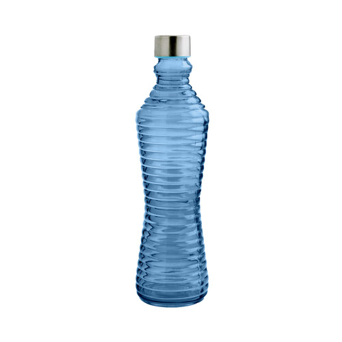 Botella de vidrio color azul con tapón, 1 litro. HOME LINE.