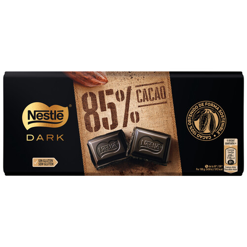 NESTLÉ Dark Chocolate negro 85 % cacao 120 g.
