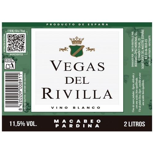 VEGAS DEL RIVILLA Vino blanco de pitarra en bidón 2 l.