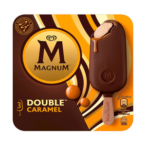 MAGNUM Helado de vainilla con salsa de caramelo recubierto de chocolate MAGNUM Double caramel de Frigo 3 x 85 ml.
