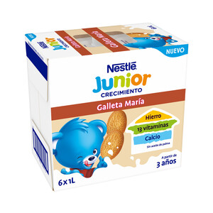NESTLÉ Leche de crecimiento con galleta Maria a partir de 3 años NESTLÉ Junior 6 x 1l.