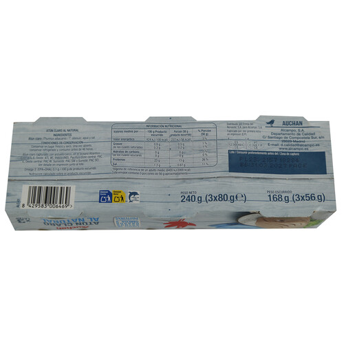 PRODUCTO ALCAMPO Atún claro al natural PRODUCTO ALCAMPO lata de 56 g. pack de 3 uds.