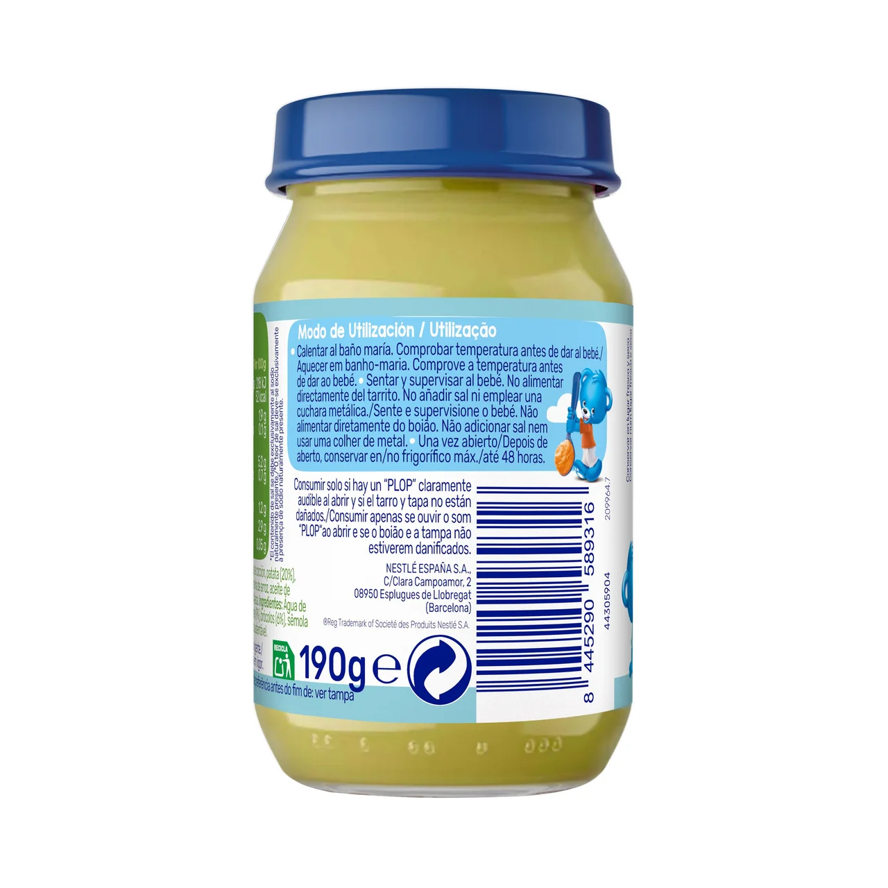 Tarrito (textura fina) de verduras con pescado, a partir de 6 meses 190 g.
