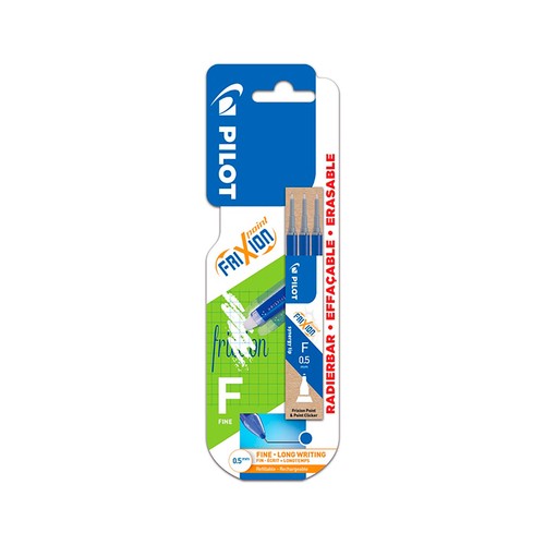 3 recambios de punta fina y grosor de 0.5mm con tinta líquida borrable azul PILOT.