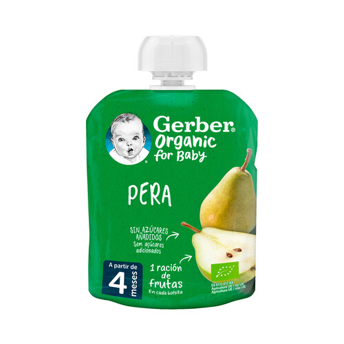 GERBER Bolsita de puré de pera, a partir de 6 meses GERBER Organic 90 g.