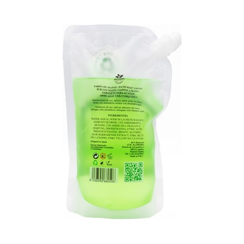 BECASAN NATURE Recambio de jabón de manos con extractos naturales de aloe vera y orquidea BECASAN Nature 500 ml.