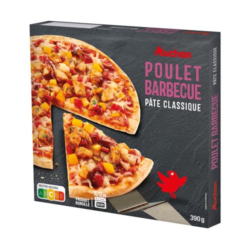 AUCHAN Pizza congelada de pollo y salsa barbacoa 390 g Producto Alcampo.