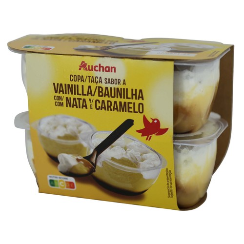AUCHAN Copa sabor vainilla con caramelo y nata 4 x 115 g. Producto Alcampo