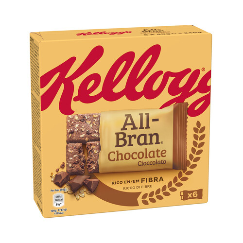 KELLOGG'S Cereales en barrita con chocolateKELLOGG´S ALL-BRAN pack 6 uds.x 40 g.