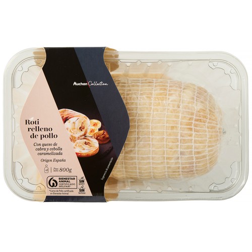 AUCHAN COLLECTION Roti de pollo relleno con queso de cabra y cebolla caramelizada 800 g. Producto Alcampo Gourmet.