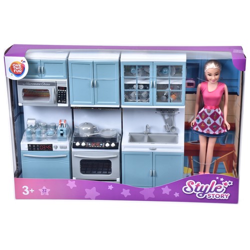 Muñeca Style Story con Cocina y accesorios 32 piezas +3 Años ONE, TWO FUN