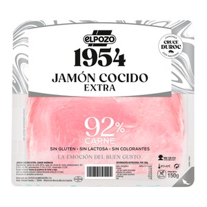 Imagen de EL POZO 1954 Jamón cocido de categoria extra, sin lactosa, ni colorantes, cortado en lonchas 150 g.