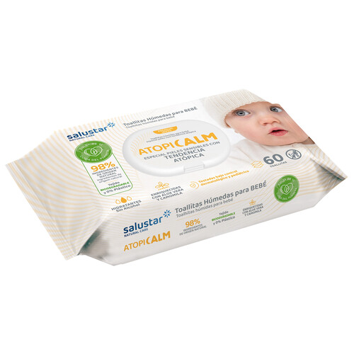 SALUSTAR Toallitas húmedas para bebé con pieles sensibles con tendencia atópica SALUSTAR Atopicalm 60 uds.