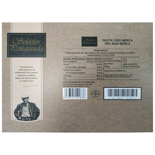 SELECTOS PEÑARANDA Paleta de cebo ibérica (50% raza ibérica) cortada en lonchas y envasadas al vacio SELECTOS PEÑARANDA.