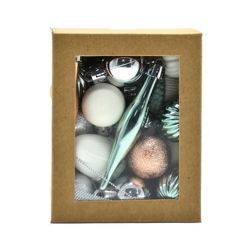 Set 40 Bolas y Adornos de Plástico de distintos tamaños decoración para Árbol de Navidad, SNC