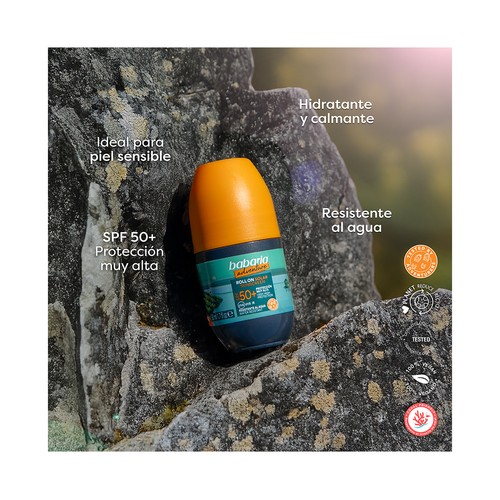 BABARIA Adventure Protector solar en roll on, resitente al agua y con FPS 50+ (muy alto) 50 ml.