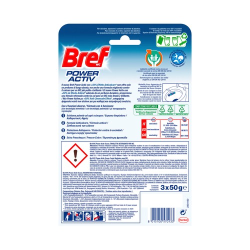 BREF Power activ Colgadores de WC con acción 4 en 1 y aroma oceanico 3 uds.