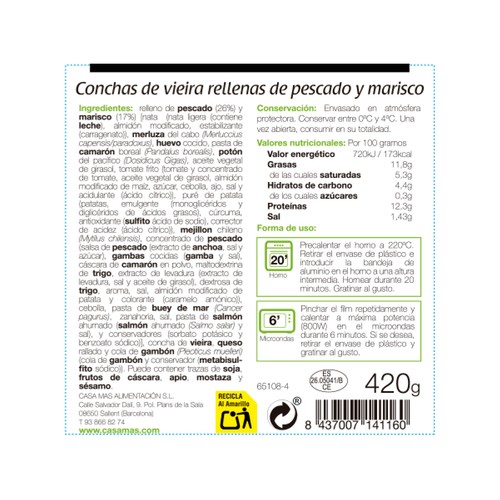 CASA MAS Vieiras rellenas de marisco 420 g.