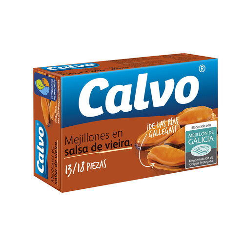 CALVO Mejillones salsa de vieira 13/18 piezas 65 g.