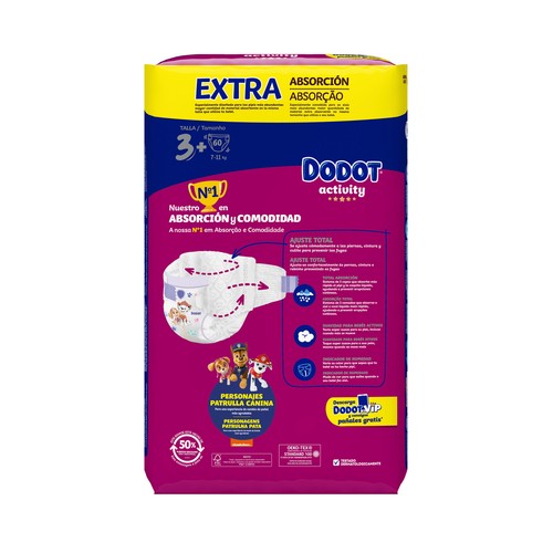 DODOT Activity Pañales talla 3+ (7-11 kg) 60 uds.