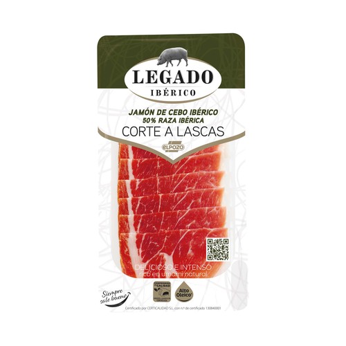 LEGADO IBÉRICO de El Pozo Jamón de cebo ibérico (50% raza ibérica), cortado en lascas 50 g.