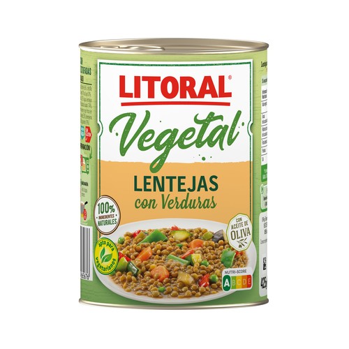 Lentejas con verduras LITORAL lata de 430 g.