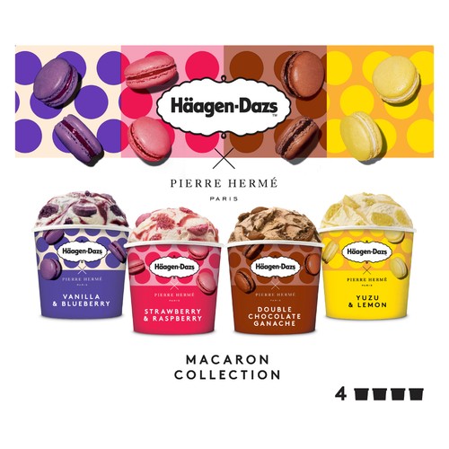 HÄAGEN-DAZS Pierre hermé Mini tarrinas de helado de diferentes sabores con trocitos de macarons 4 x 95 ml.