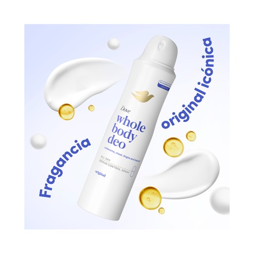 DOVE All over body original Desodorante en spray unisex para todo el cuerpo (axilas, pecho, muslos, pies..) 150 ml.