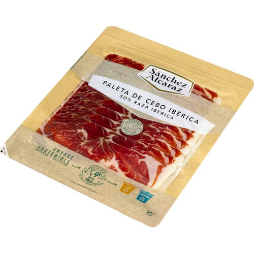 SÁNCHEZ ALCARAZ Paleta de cebo ibérica (50% raza ibérica), cortada en lonchas SÁNCHEZ ALCARAZ 100 g.