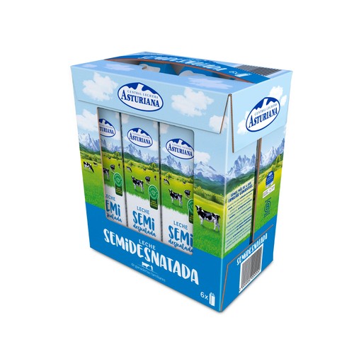 Leche de vaca semidesnatada de origen español CENTRAL LECHERA ASTURIANA 6 x 1 l.
