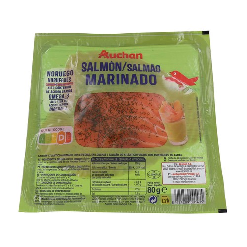 AUCHAN Salmón marinado 80 g. Producto Alcampo