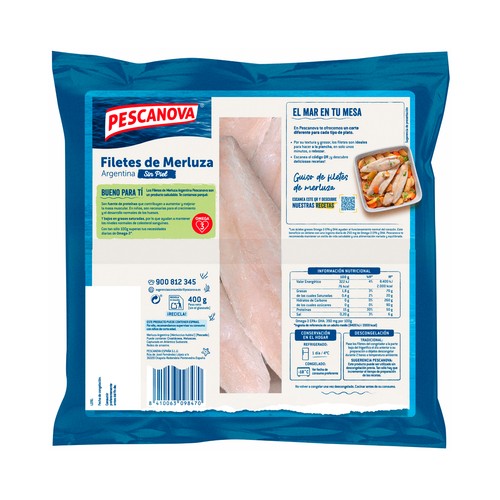 PESCANOVA Filetes grandes de merluza argentina sin piel 400 g.