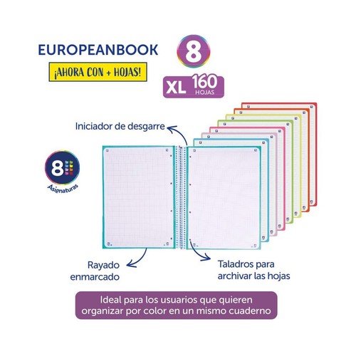 Cuaderno A4 Cuadrícula 5x5 Europeanbook 160 hojas tapa extradura modelos surtidos. OXFORD