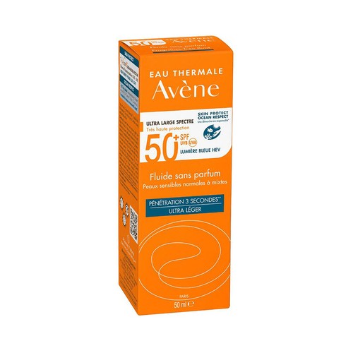 THERMALE AVÉNE Fluido solar facial sin perfume con FPS 50+ (muy alta), para pieles normales, mixtas y sensibles 50 ml.