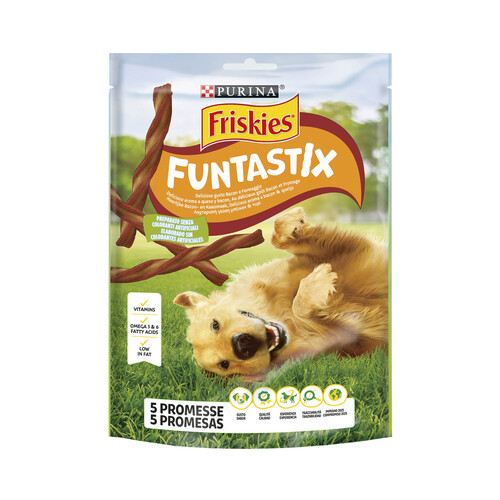 FRISKIES Snack para perros con aroma a queso y bacon FRISKIES FUNTASTIX 175 g.