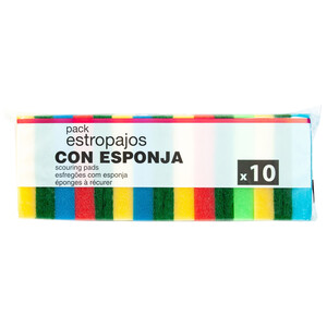 Imagen de ROZENBAL Estropajos bicapa de 9 x 6.5 x 2.45 cm, de diferentes colores 10 uds.