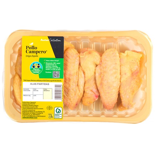 ALCAMPO CULTIVAMOS LO BUENO Alitas de pollo campero partidas con piel, bandeja.