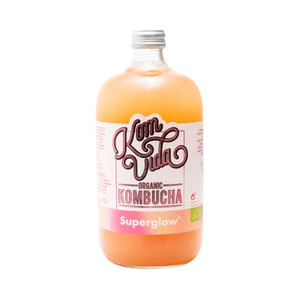 KOMVIDA Superglow Bebida de te fermentada (kombucha) ecológica, con bayas de goji y aloe vera 750 ml.