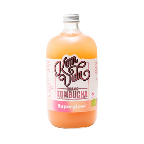 KOMVIDA Superglow Bebida de te fermentada (kombucha) ecológica, con bayas de goji y aloe vera 750 ml.