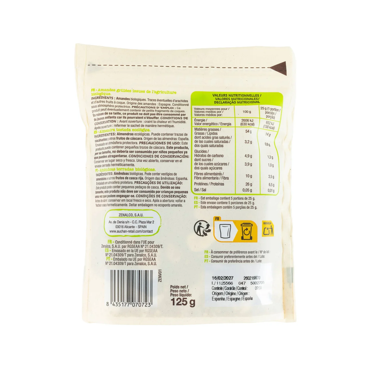 ALCAMPO ECOLÓGICO Almendra tostada sin sal bio 125 g
