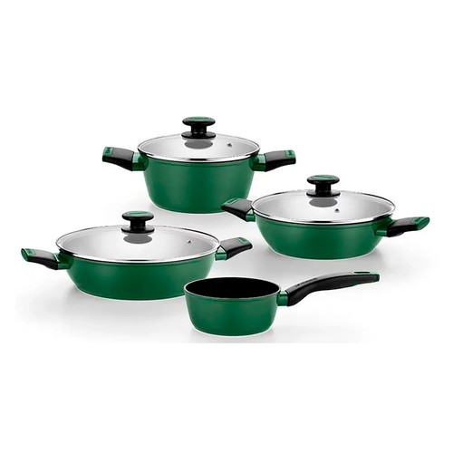 Batería de aluminio forjado de cazuelas, 4 piezas y 3 tapas, MONIX.