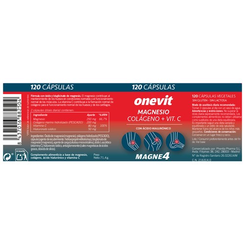 ONEVIT Magne4 Magensio + colágeno + vitamina C 120 uds.