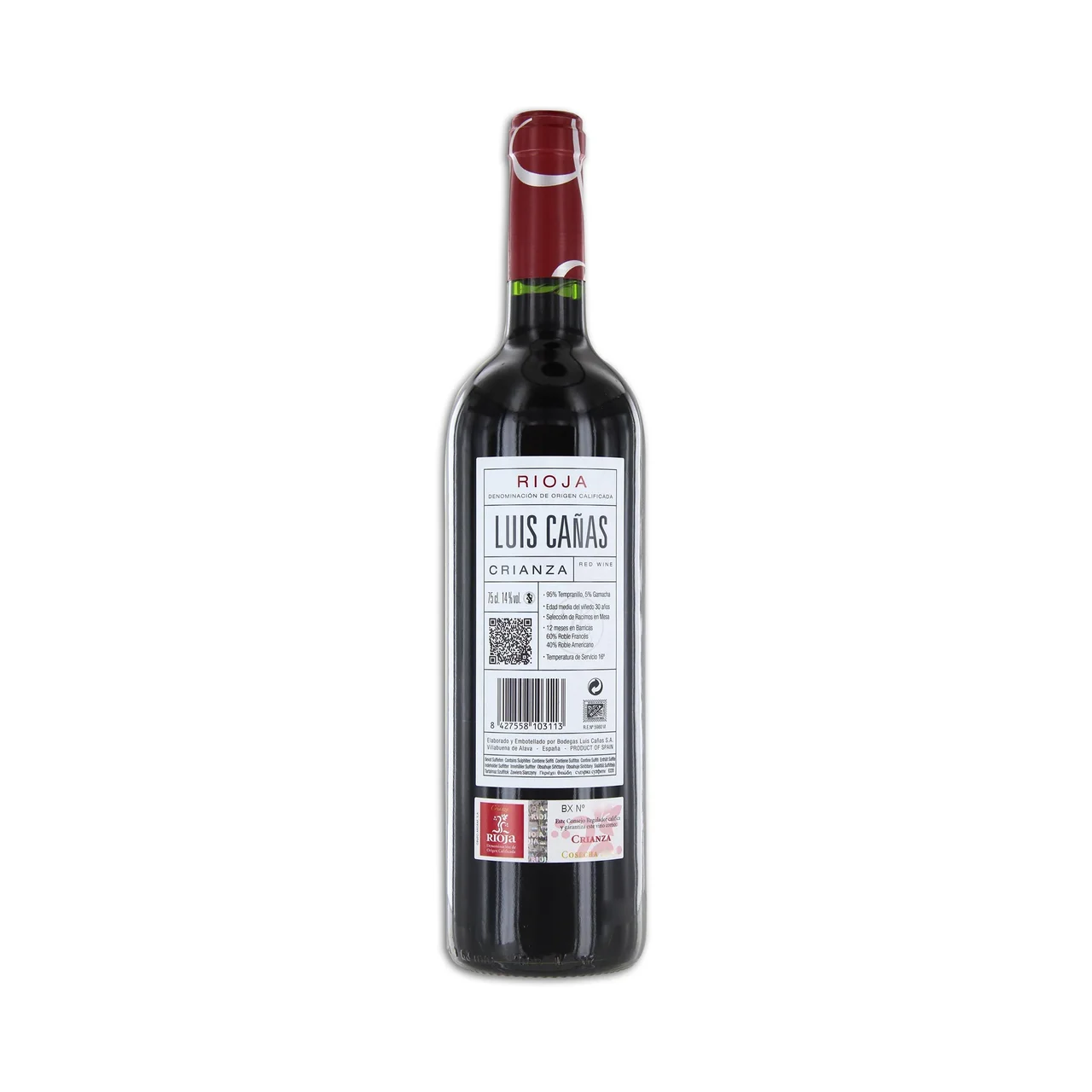 LUIS CAÑAS  Vino tinto crianza con D.O. Ca. Rioja botella 75 cl.